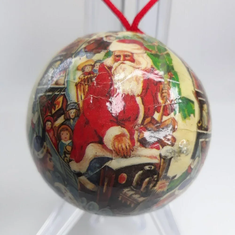 Vtg Victorian Decoupage Ornaments of Santa Claus and Christmas Wreath